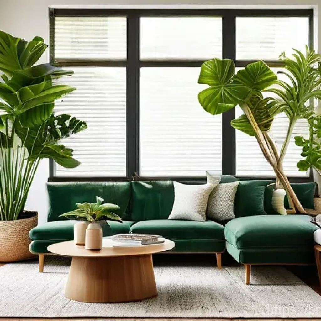 인테리어 식물 배치 아이디어 - **Cozy Living Room Oasis with Abundant Greenery**
    A bright, inviting living room filled with a v...