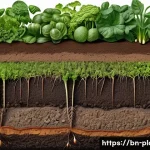 Home 16 이탄 토양과 일반 토양 차이 - A highly detailed cross-sectional view of Etan soil rich in organic matter and moisture, showing dar...